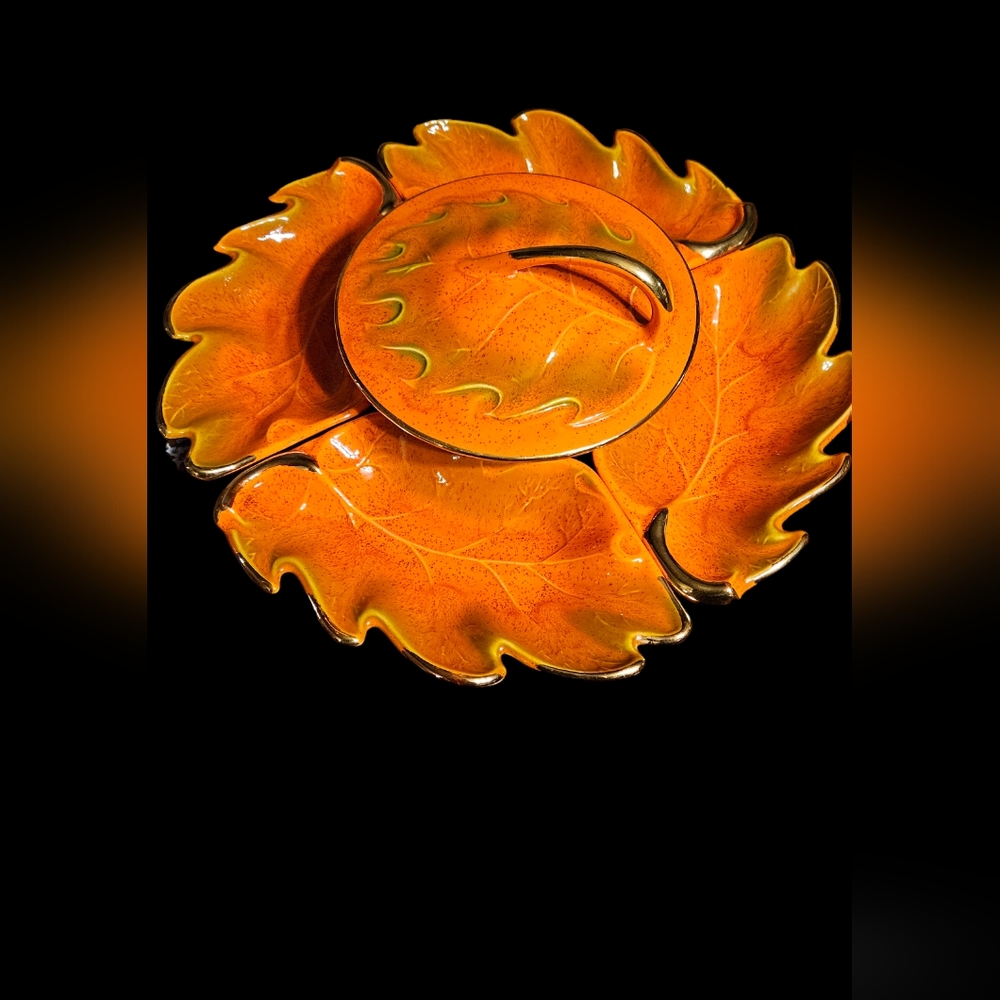 MCM California Pottery Orange Leaf Serving Set